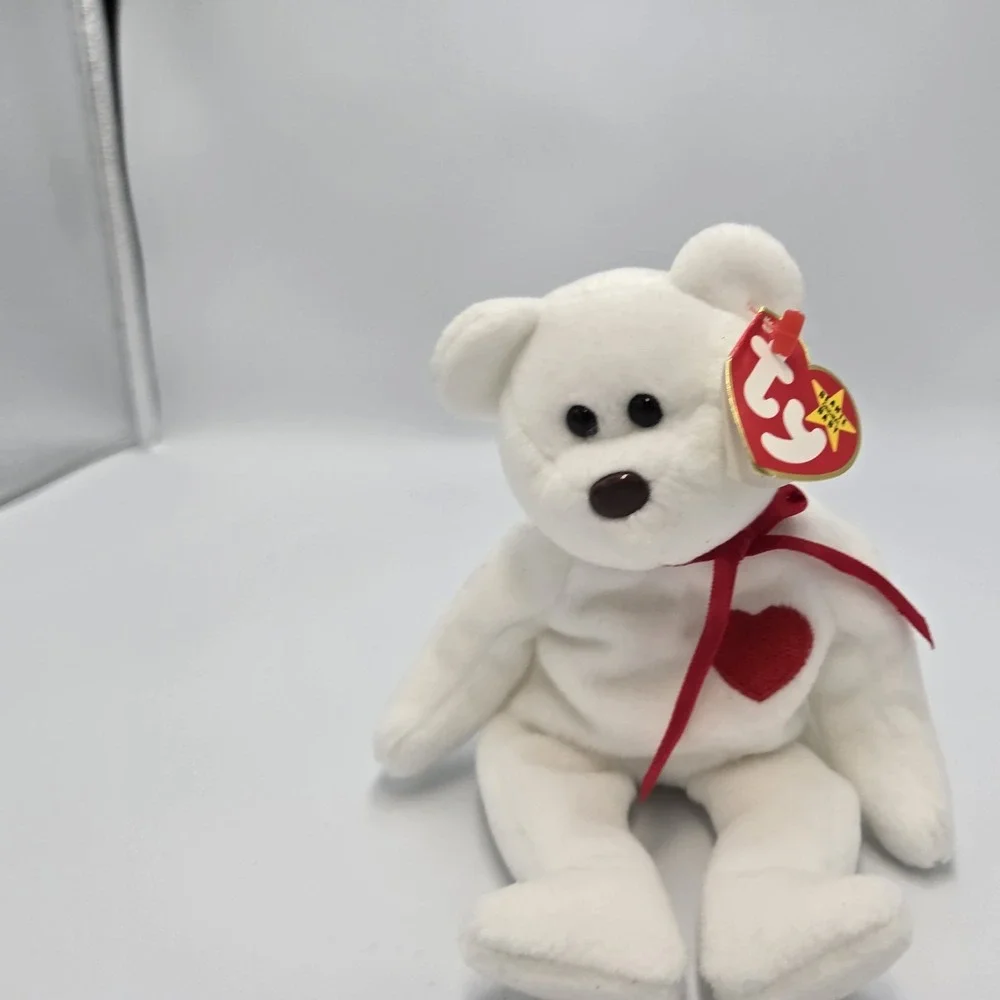 Ty Beanie Babies Valentine Bear VALENTINO FEBRUARY 14 White Retired‎